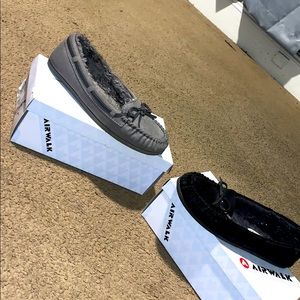 Grey and black moccasins selling both for $45